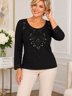 Vintage Randolph Duke The Look Sweater Top Size S Black Silk Beaded